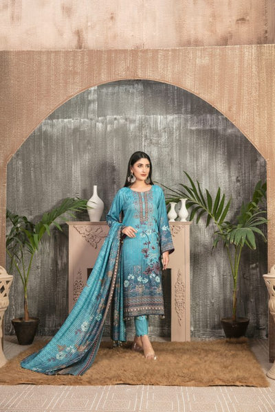 Tawakkal Fabrics 3 Piece Stitched Embroidered Digital Printed Staple Linen with Mirror Work Suit D-7690