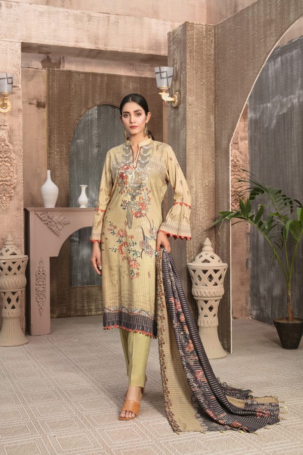 Tawakkal Fabrics 3 Piece Stitched Embroidered Digital Printed Staple Linen with Mirror Work Suit D-7691
