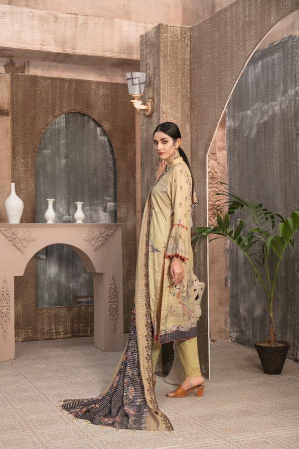 Tawakkal Fabrics 3 Piece Stitched Embroidered Digital Printed Staple Linen with Mirror Work Suit D-7691