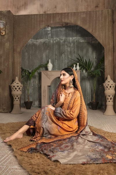 Tawakkal Fabrics 3 Piece Stitched Embroidered Digital Printed Staple Linen with Mirror Work Suit D-7692
