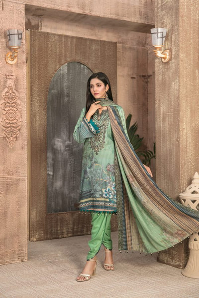 Tawakkal Fabrics 3 Piece Stitched Embroidered Digital Printed Staple Linen with Mirror Work Suit D-7695