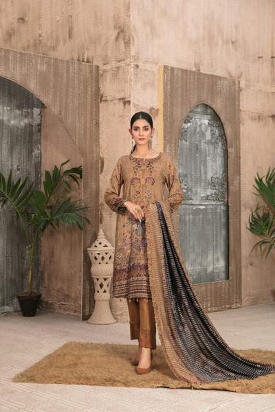 Tawakkal Fabrics 3 Piece Stitched Embroidered Digital Printed Staple Linen with Mirror Work Suit D-7696
