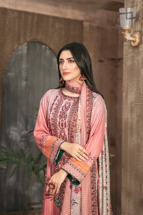 Tawakkal Fabrics 3 Piece Stitched Embroidered Digital Printed Staple Linen with Mirror Work Suit D-7697