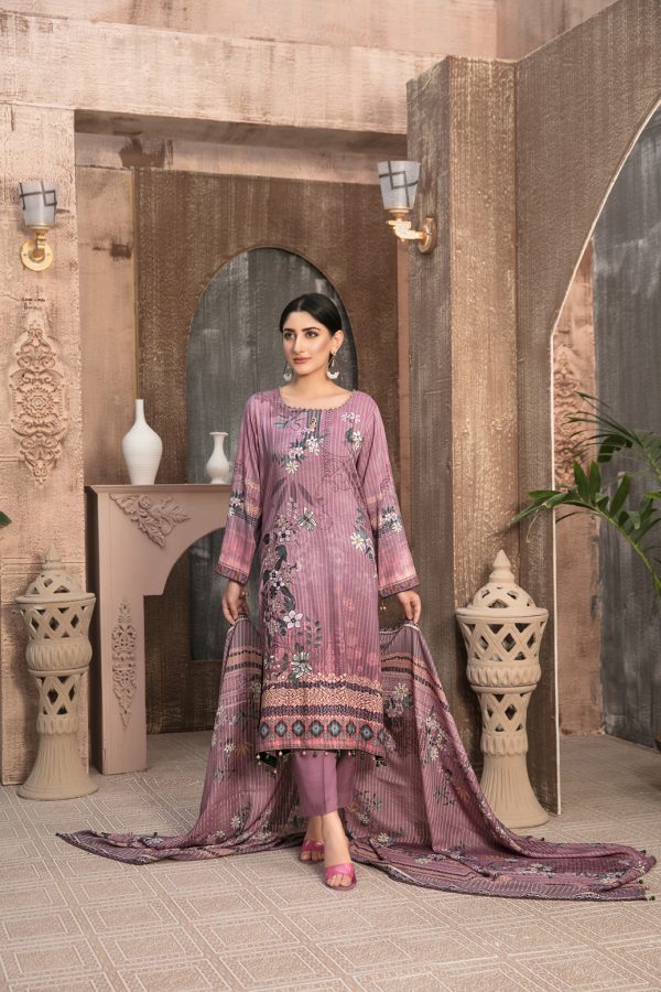 Tawakkal Fabrics 3 Piece Stitched Embroidered Digital Printed Staple Linen with Mirror Work Suit D-7699