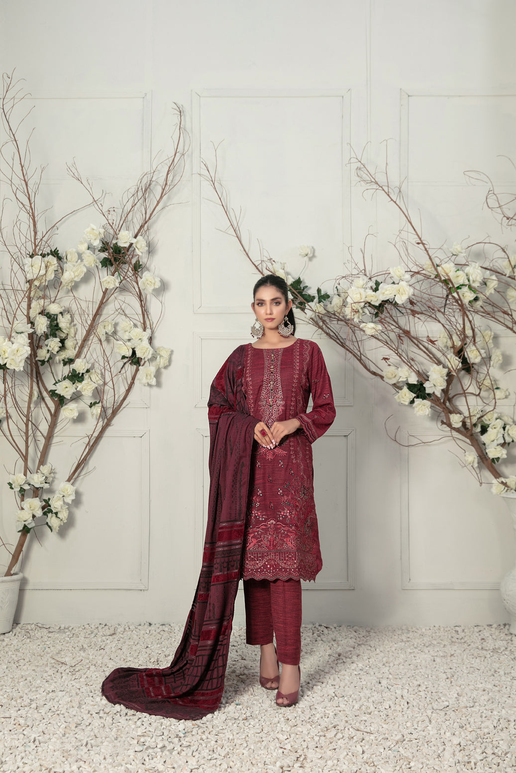 Tawakkal Fabrics 3 Piece Stitched Fancy Embroidered 2-tone Leather Suit D-7843