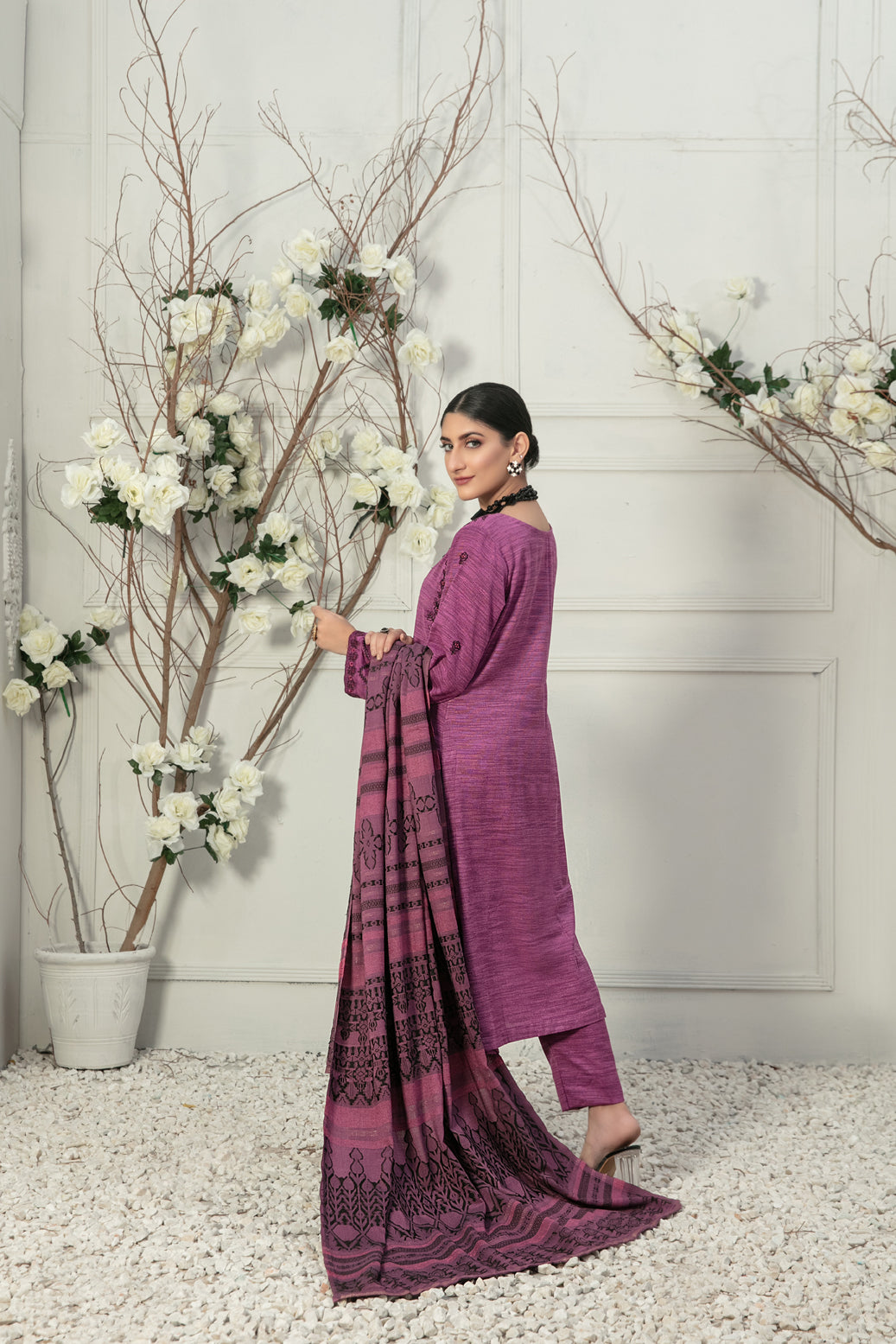 Tawakkal Fabrics 3 Piece Stitched Fancy Embroidered 2-tone Leather Suit D-7844