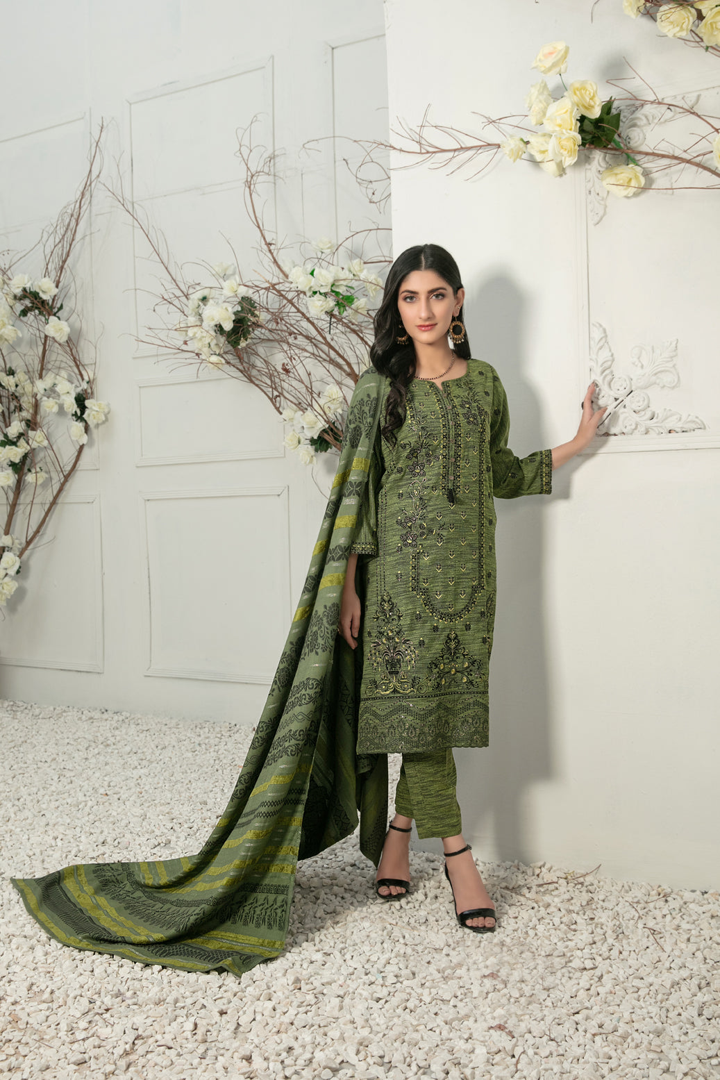 Tawakkal Fabrics 3 Piece Stitched Fancy Embroidered 2-tone Leather Suit D-7846