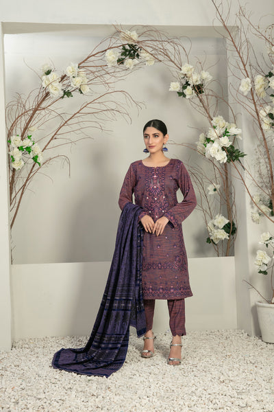 Tawakkal Fabrics 3 Piece Stitched Fancy Embroidered 2-tone Leather Suit D-7848