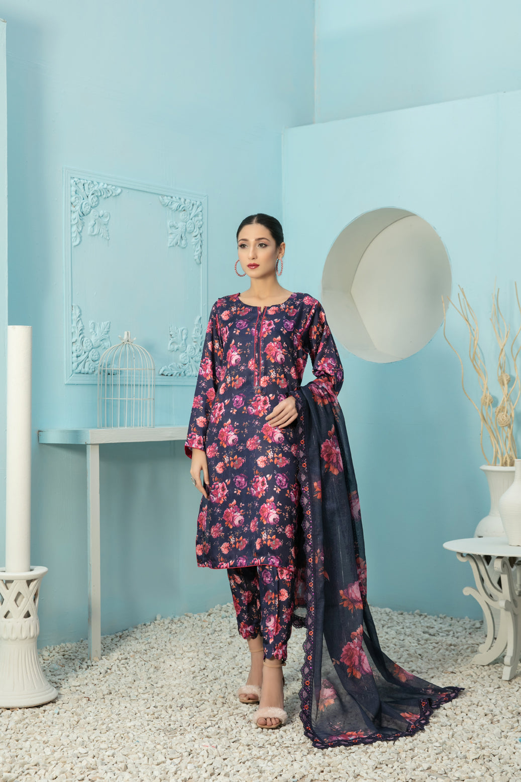 Tawakkal Fabrics 3 Piece Stitched Digital Printed Silk Suit D-7875