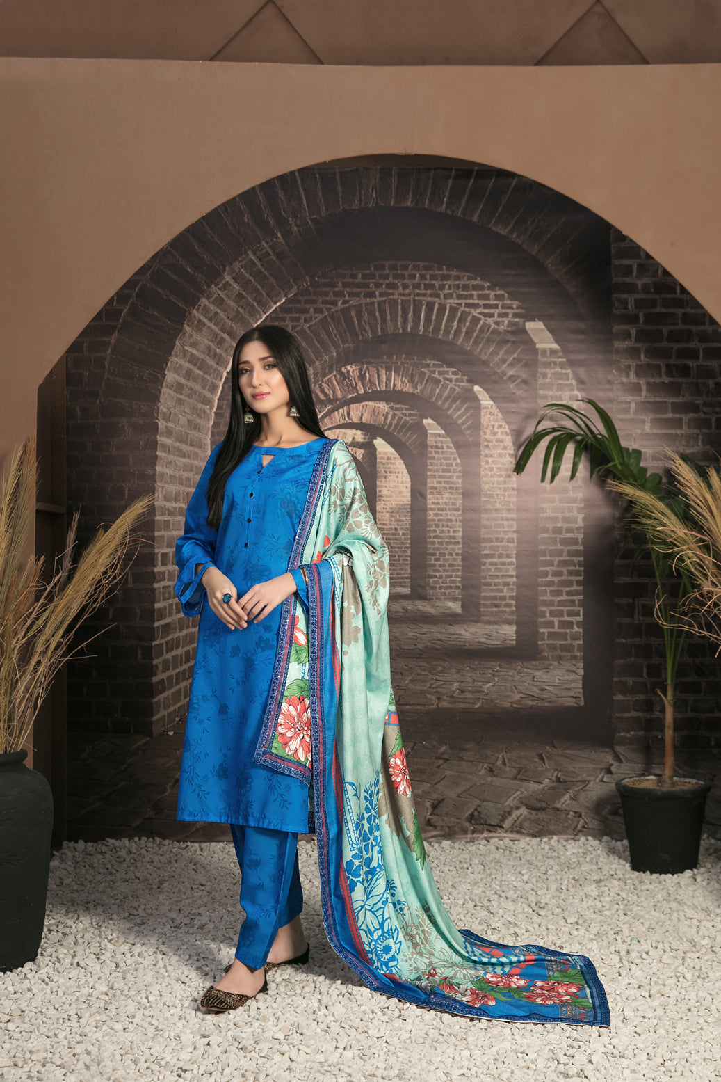 Tawakkal Fabrics 3 Piece Stitched Fancy Embroidered 2-tone Leather Suit D-7893