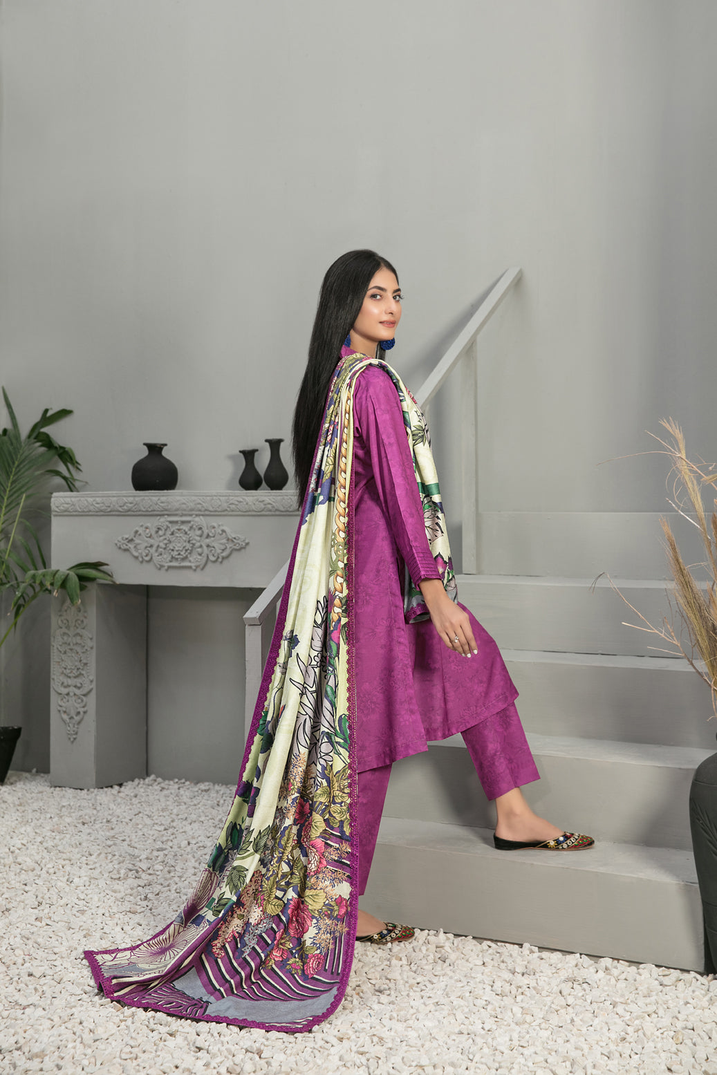 Tawakkal Fabrics 3 Piece Stitched Fancy Embroidered 2-tone Leather Suit D-7894