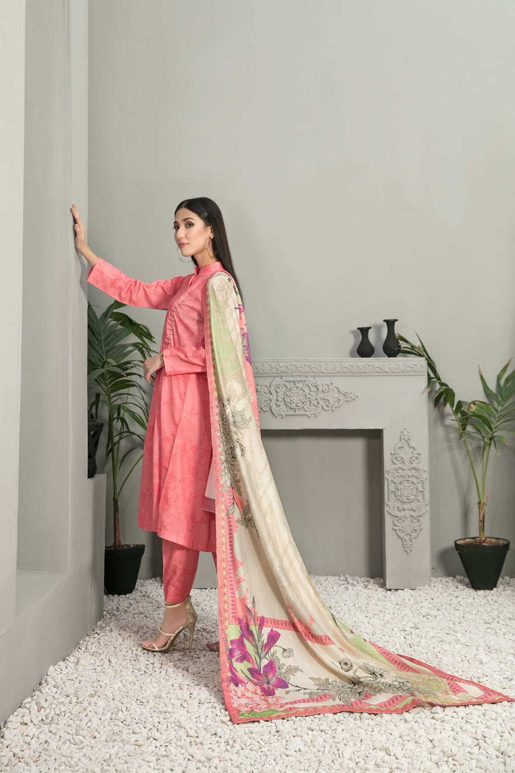 Tawakkal Fabrics 3 Piece Stitched Fancy Embroidered 2-tone Leather Suit D-7896