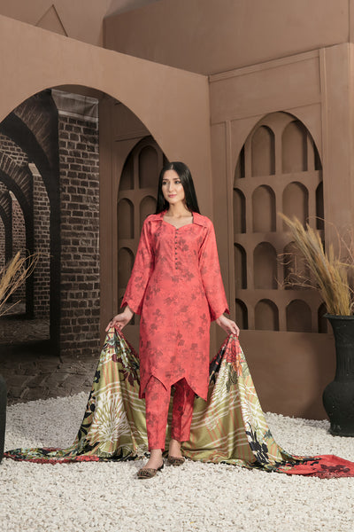 Tawakkal Fabrics 3 Piece Stitched Fancy Embroidered 2-tone Leather Suit D-7897