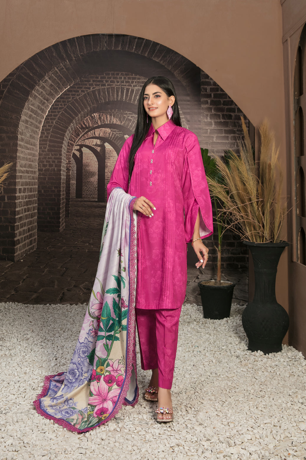 Tawakkal Fabrics 3 Piece Stitched Fancy Embroidered 2-tone Leather Suit D-7900