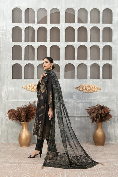 Tawakkal Fabrics 3 Piece Stitched Staple Linen Banarsi Gala Embroidered Suit D-7942