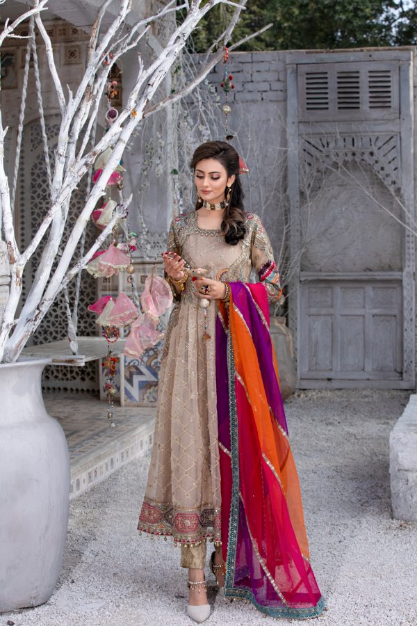 Tawakkal Fabrics 3 Piece Stitched Embroidered Fancy Suit D-8079-MARZIPAN