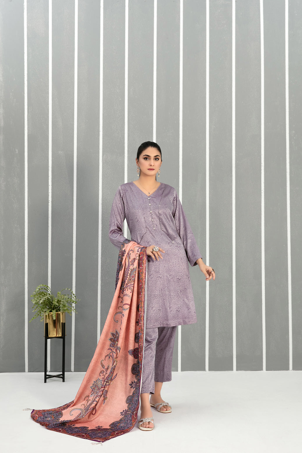 Tawakkal Fabrics 3 Piece Stitched Linen Jacquard Suit D-8161