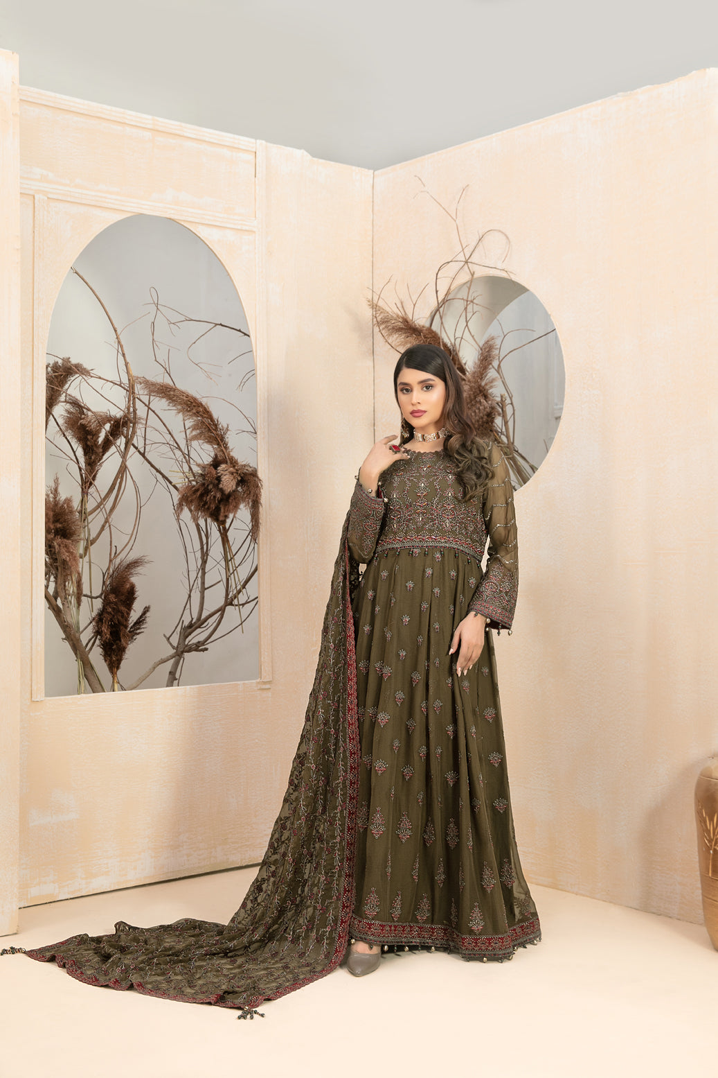 Tawakkal Fabrics 3 Piece Stitched Embroidered Net Suit D-8249