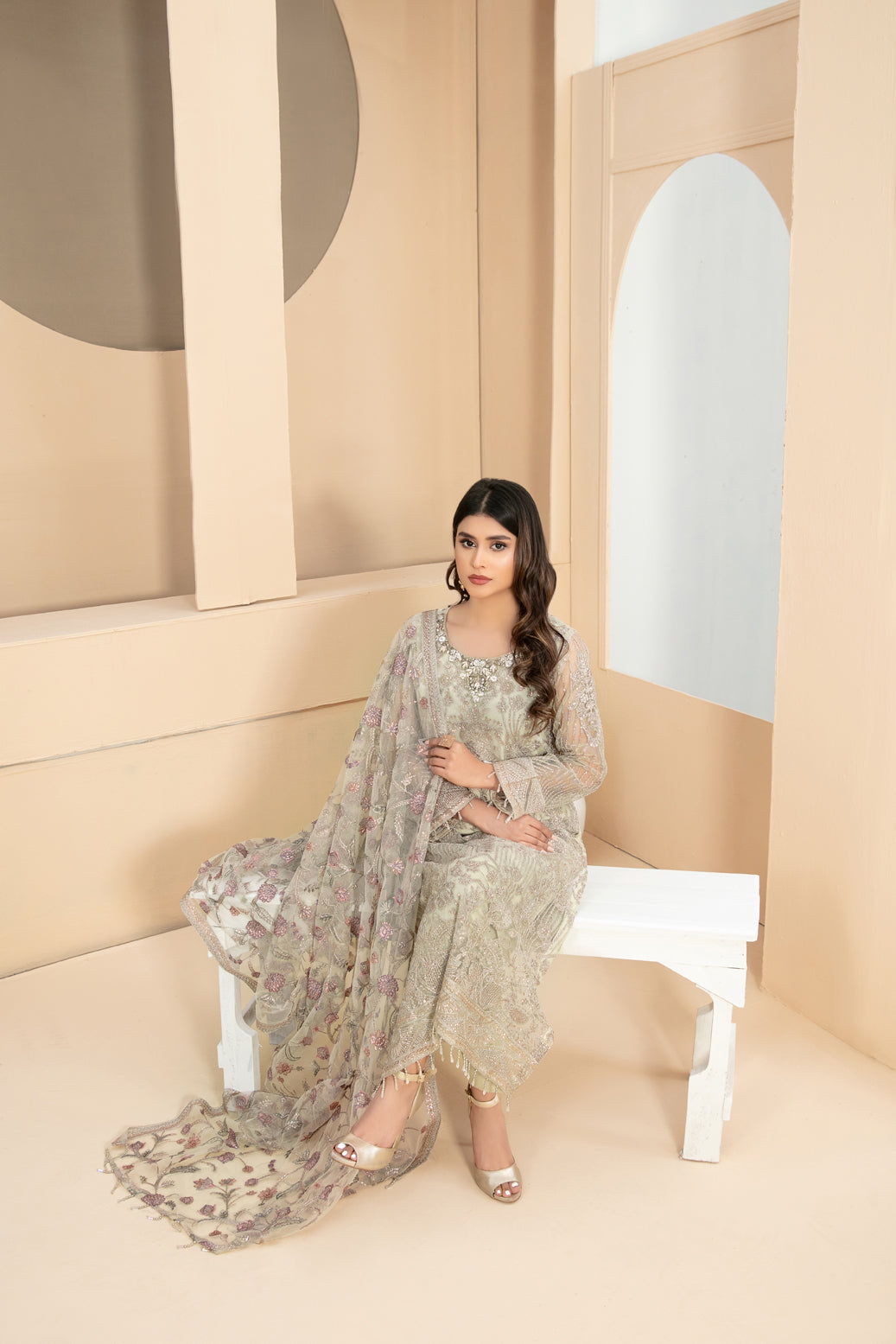 Tawakkal Fabrics 3 Piece Stitched Embroidered Net Suit D-8250