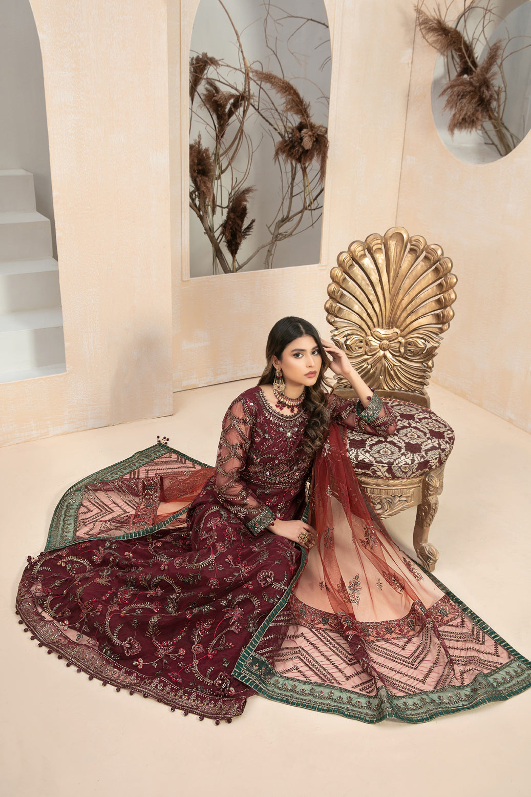 Tawakkal Fabrics 3 Piece Stitched Embroidered Net Suit D-8251