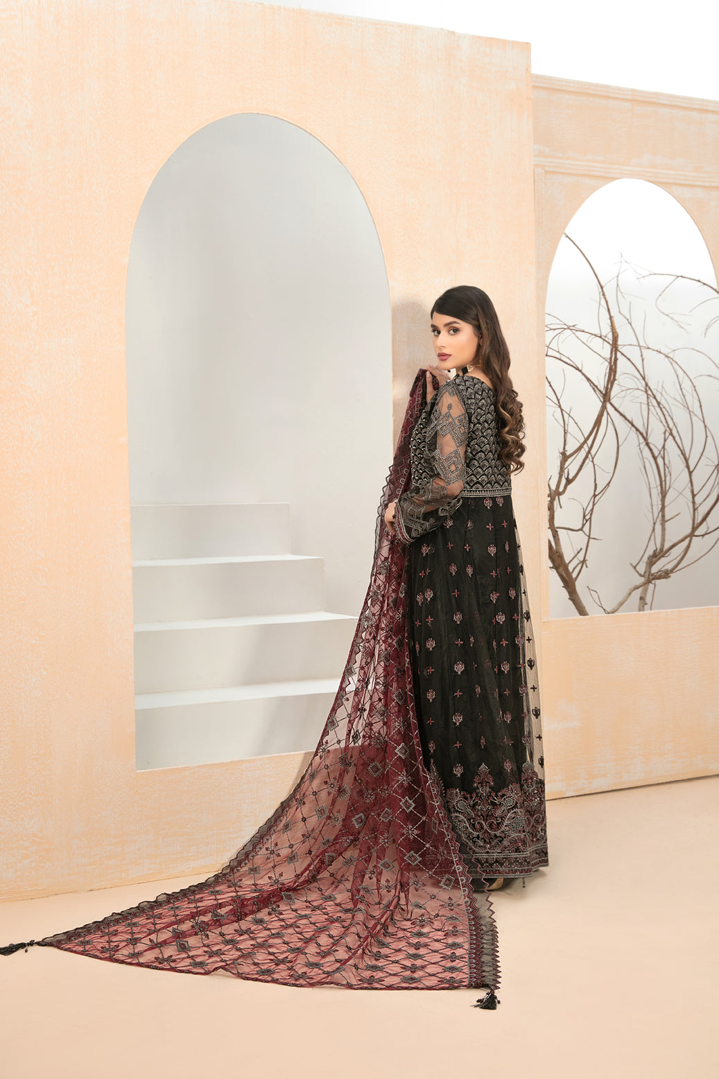 Tawakkal Fabrics 3 Piece Stitched Embroidered Net Suit D-8254