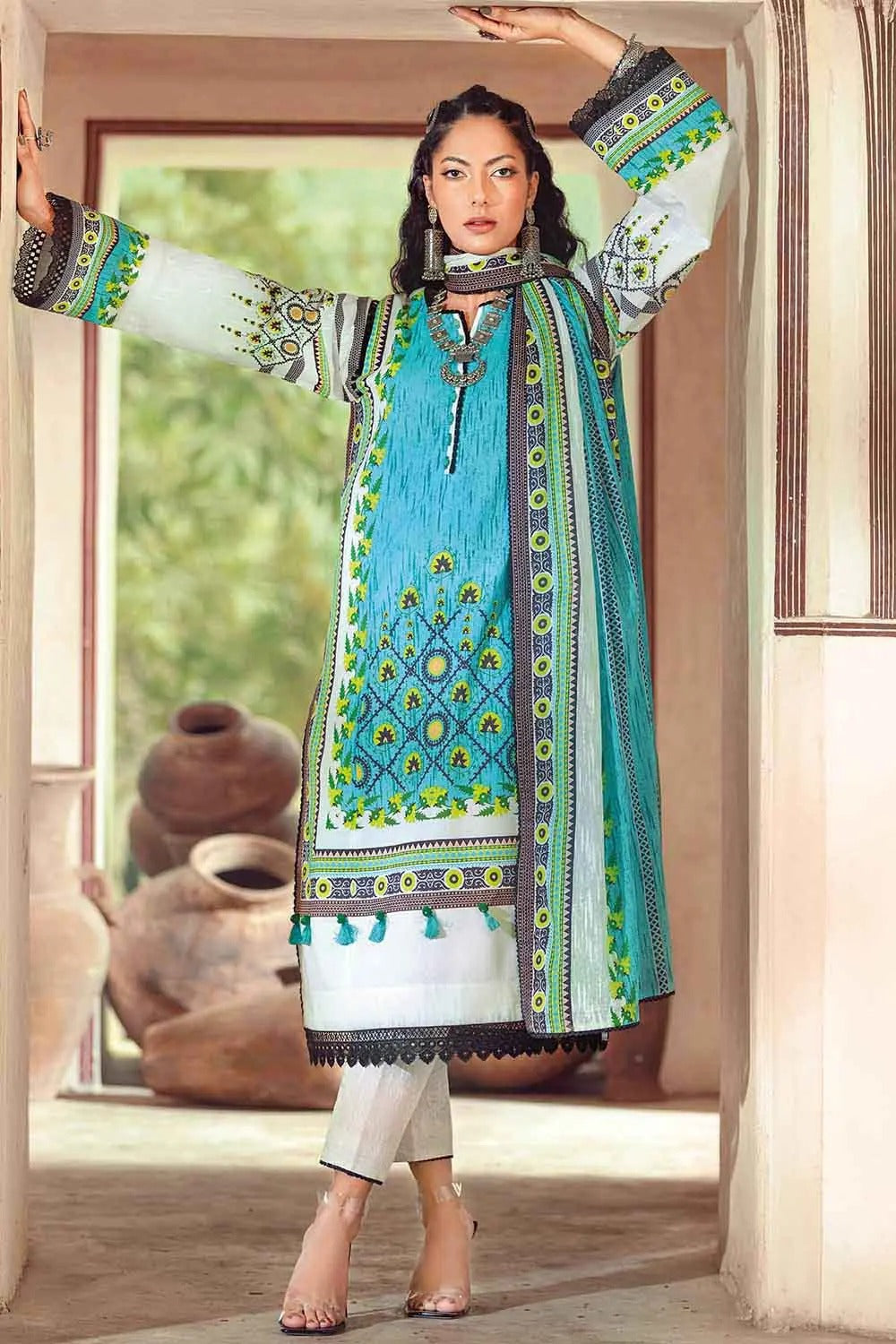 Gul Ahmed 3PC Printed Lawn Stitched Suit Aloe Vera Finish DN-22056