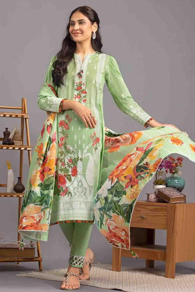 Gul Ahmed 3PC Unstitched Lawn Embroidered Suit with Printed Dupatta DN-22086