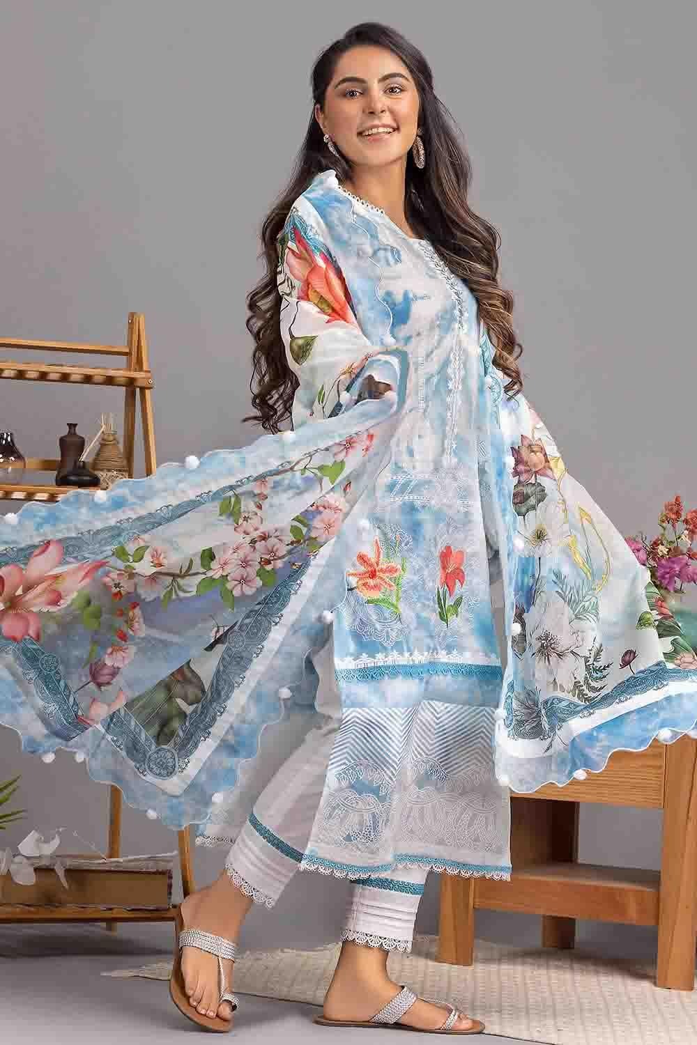 Gul Ahmed 3PC Unstitched Lawn Embroidered Suit with Printed Dupatta DN-22089