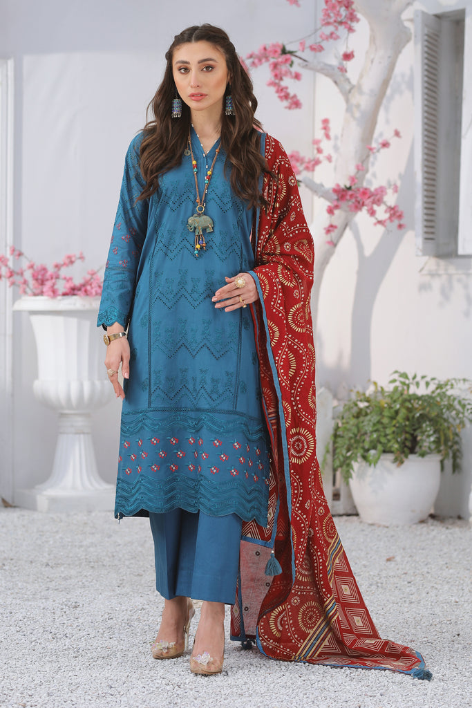 Lakhany 3 Piece Unstitched Spring Embroidered Lawn Suit - EC-2227