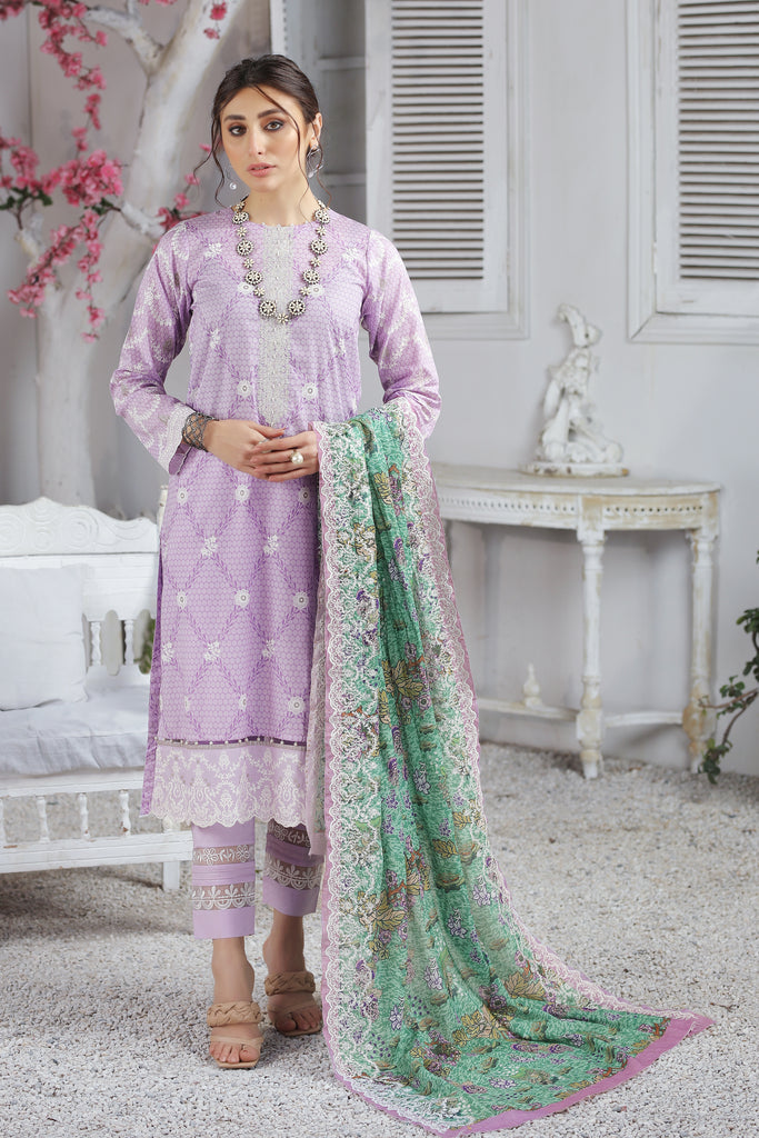 Lakhany 3 Piece Unstitched Spring Embroidered Lawn Suit - EC-2236