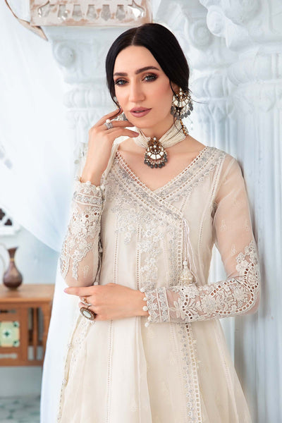 Maria. B 3 Piece Unstitched Embroidered Organza Suit - EL-22-10-Off White