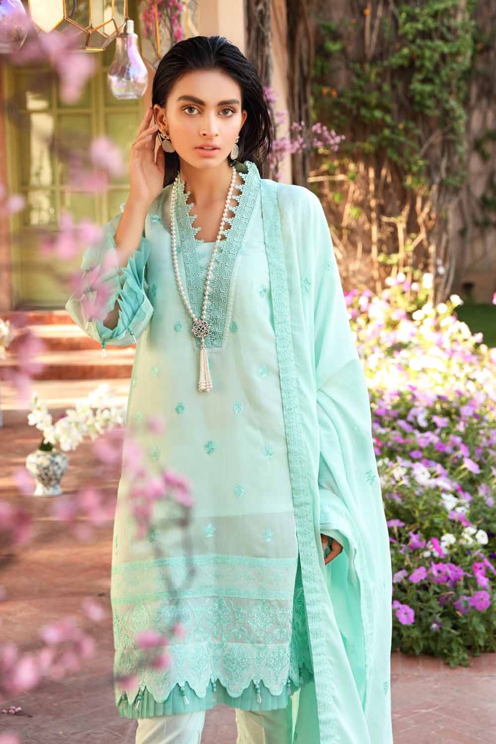 Gul Ahmed 3 PC Unstitched Embroidered Lawn Suit with Cotton Net Dupatta FE-12003