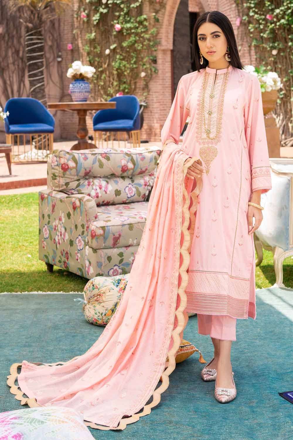 Gul Ahmed 3 PC Unstitched Embroidered Lawn Suit with Yarn Dyed Dupatta FE-12004