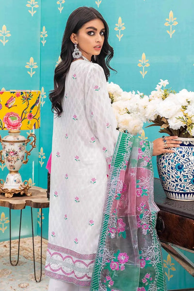 Gul Ahmed 3PC Unstitched Jacquard Embroidered Suit with Striped Organza Dupatta FE-12025