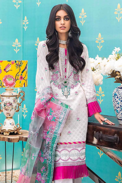 Gul Ahmed 3PC Unstitched Jacquard Embroidered Suit with Striped Organza Dupatta FE-12025