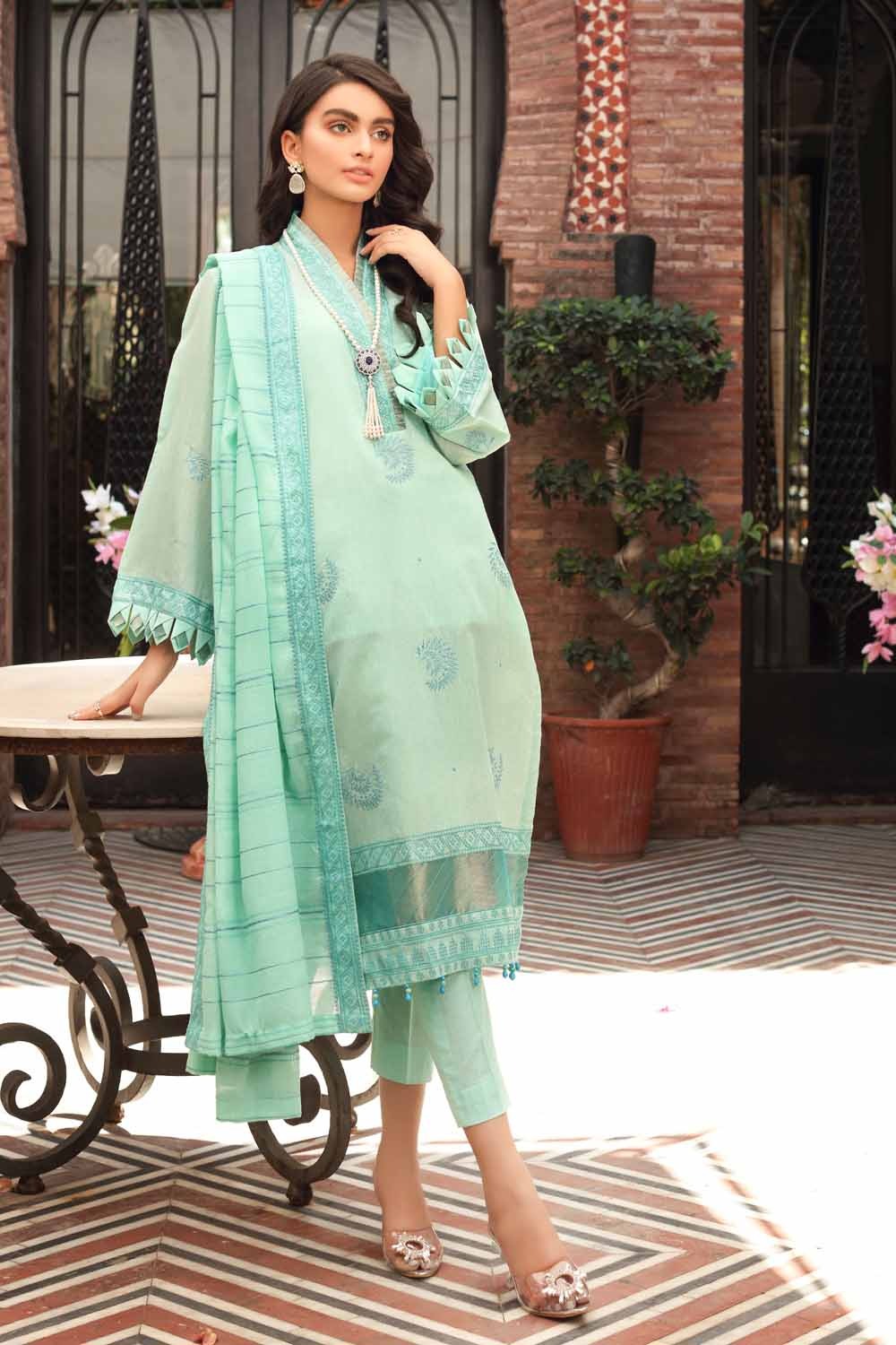Gul Ahmed 3 PC Unstitched Embroidered Lawn Suit with Cotton Net Dupatta FE-12032