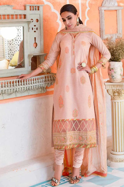 Gul Ahmed 3PC Unstitched Lacquer Embroidered Suit with Yarn Dyed Dupatta FE-12033