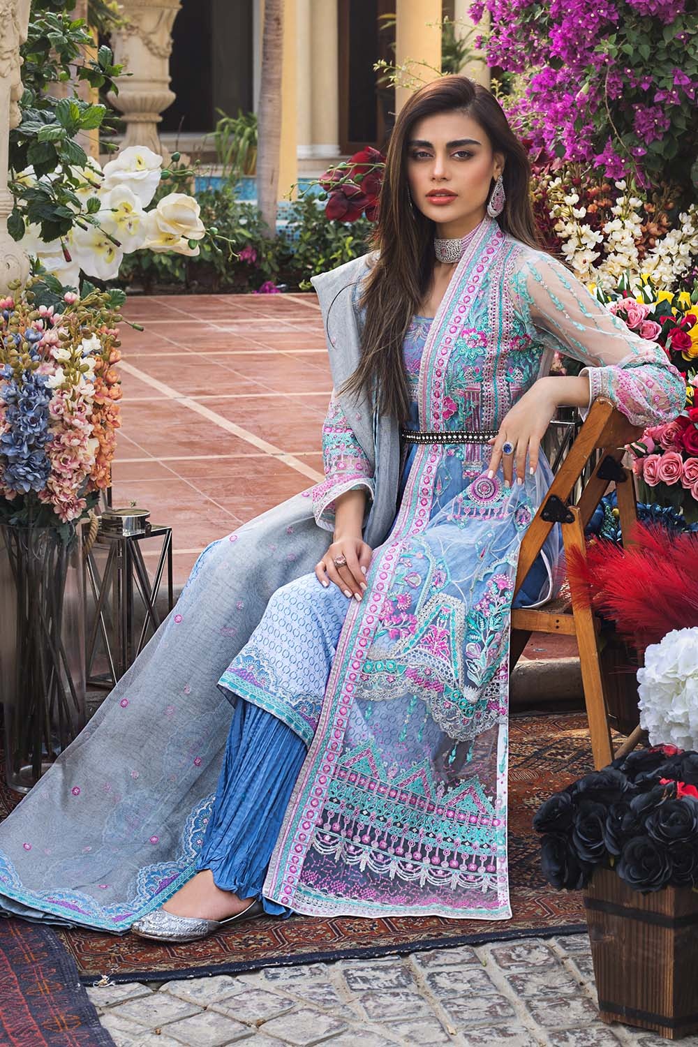 Gul Ahmed 3PC Unstitched Embroidered Suit With Cotton Net Dupatta - FE-12063-MAHRUKH