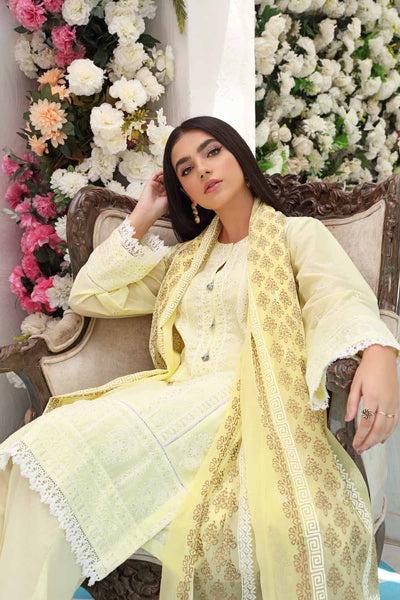 Gul Ahmed 3 PC Unstitched Embroidered Lawn Suit with Gold Gold Printed Bamber Dupatta FE-12120