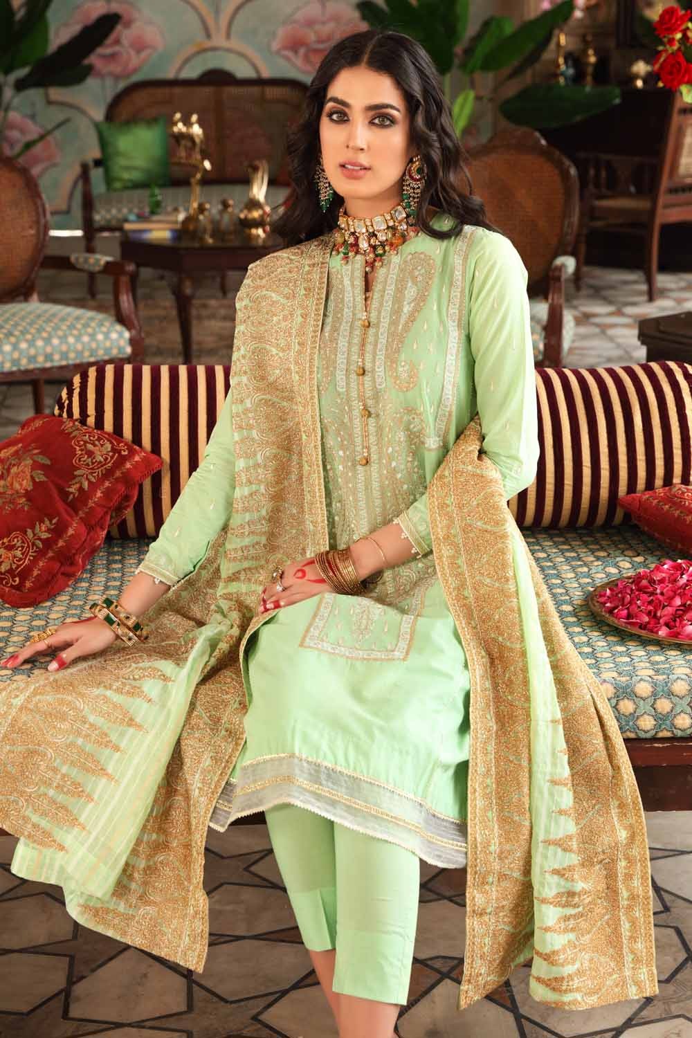 Gul Ahmed 3 PC Unstitched Embroidered Lawn Suit with Yarn Dyed Dupatta FE-12126
