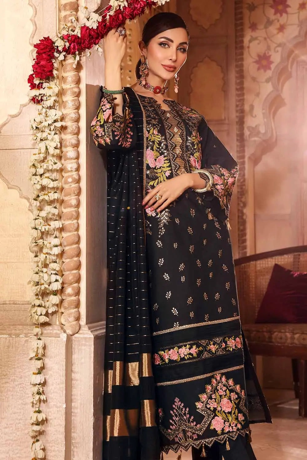 Gul Ahmed 3PC Unstitched Lawn Embroidered Suit with Jacquard Dupatta FE-12188