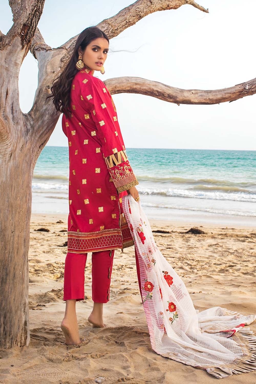 Gul Ahmed 3PC Unstitched Embroidered Lawn Suit With Embroidered Jacquard Dupatta - FE-12219-ZUBAIDAH