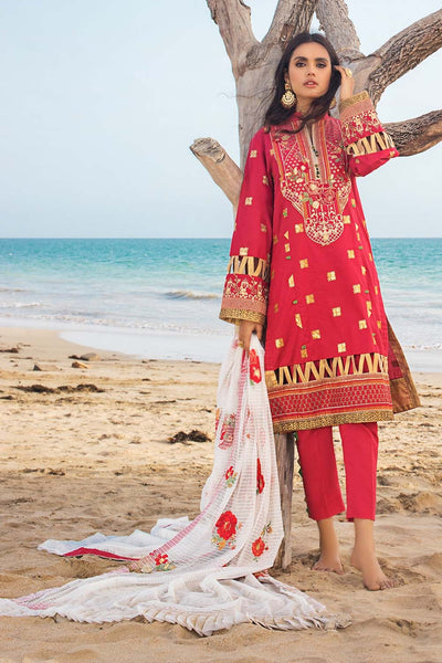 Gul Ahmed 3PC Unstitched Embroidered Lawn Suit With Embroidered Jacquard Dupatta - FE-12219-ZUBAIDAH
