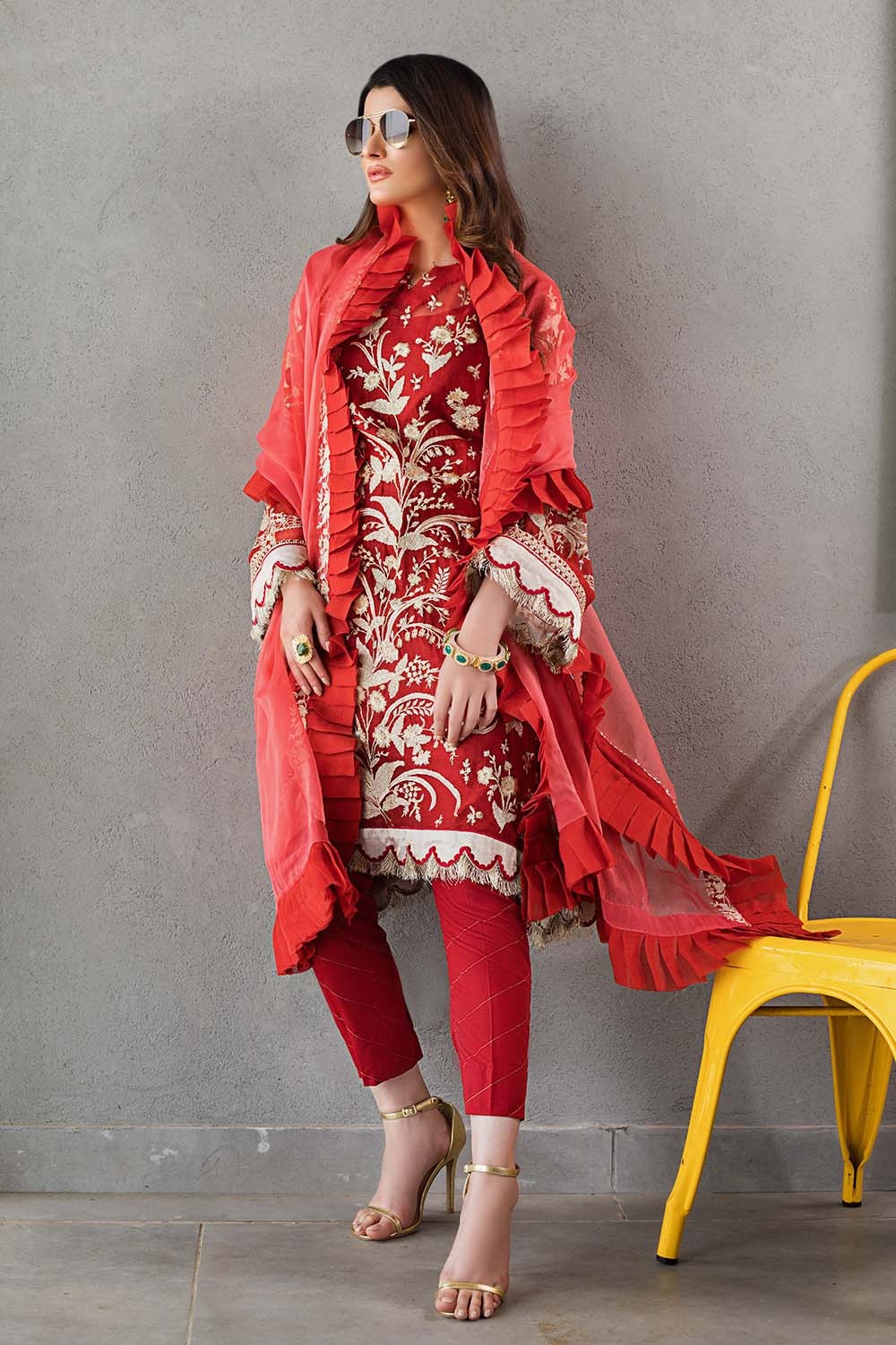 Gul Ahmed 3PC Unstitched Embroidered Suit With Embroidered Organza Dupatta - FE-12220-JASMIN