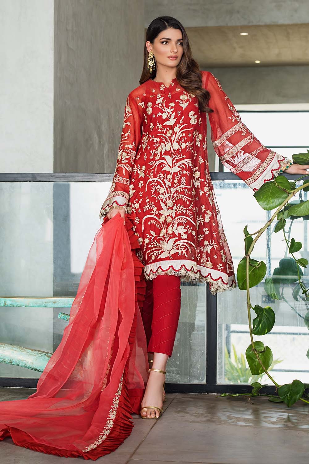 Gul Ahmed 3PC Unstitched Embroidered Suit With Embroidered Organza Dupatta - FE-12220-JASMIN