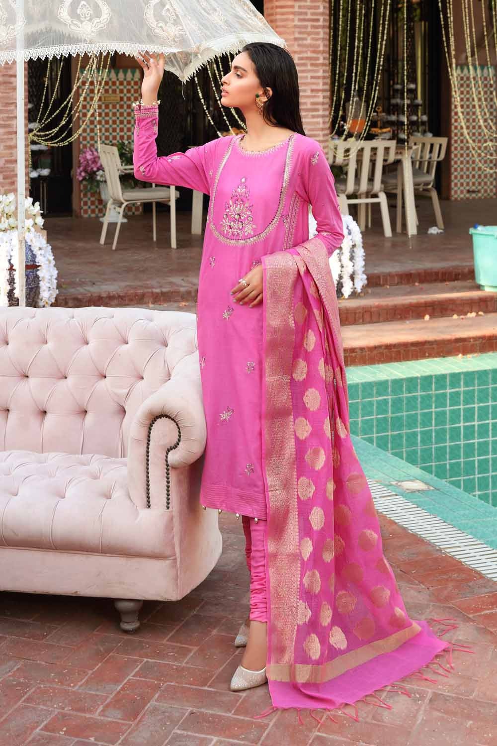 Gul Ahmed Ready To Wear 3 PC Embroidered Lawn Suit with Jacquard Dupatta FE-12237