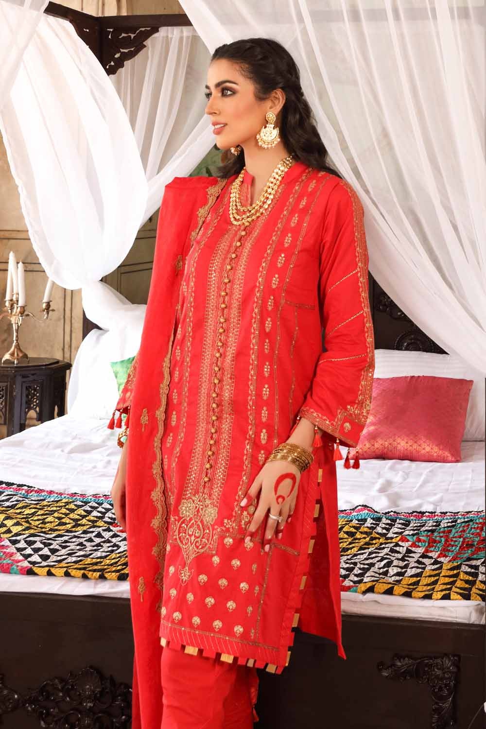 Gul Ahmed 3 PC Unstitched Embroidered Lawn Suit with Cotton Dupatta FE-12258