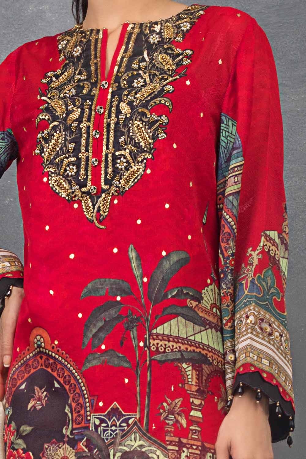 Gul Ahmed 3 PC Unstitched Embroidered Lawn Suit with Digital Printed Cotton Silk Dupatta FE-12261
