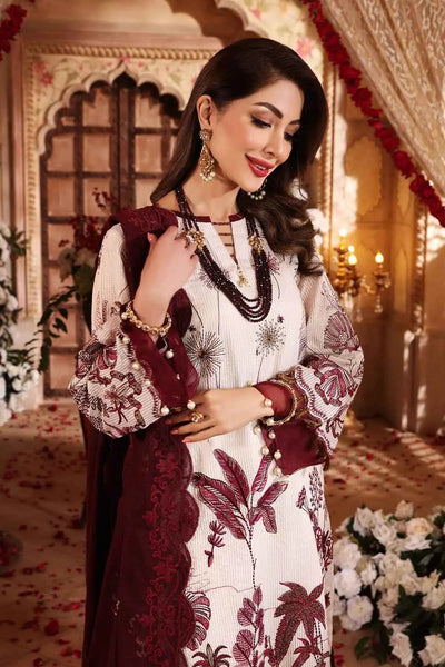 Gul Ahmed 3PC Sitched Embroidered Luxury Cotton Suit with Glitter & Lacquer Printed Khaddi Net Dupatta FE-22008