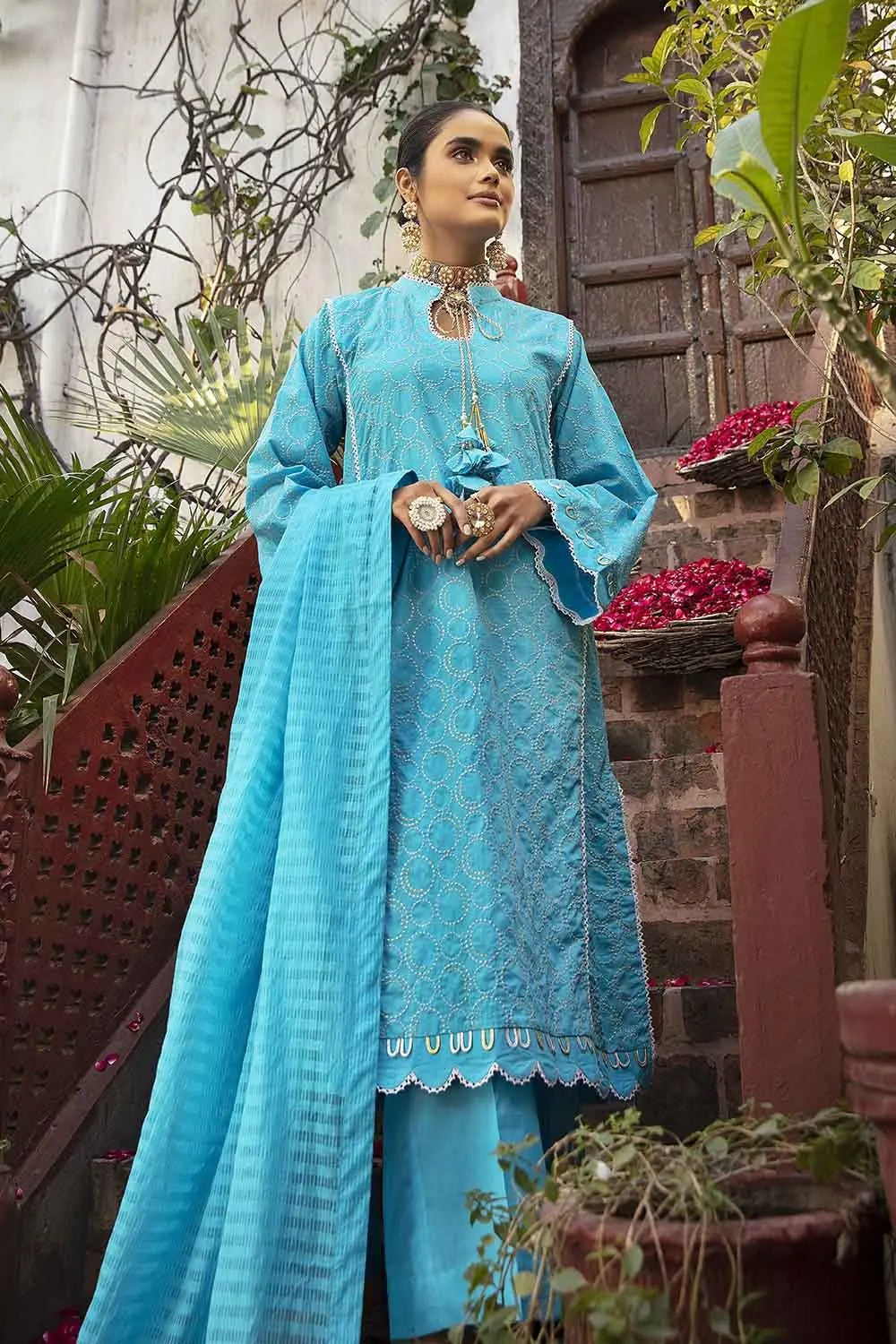 Gul Ahmed 3PC Unstitched Embroidered Cotton Suit with Luxury Dobby Dupatta FE-22020